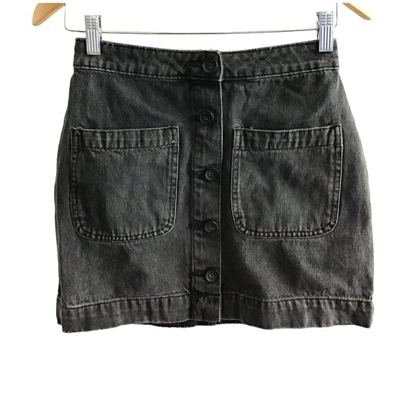 Black Denim Mini Skirt With Button Front & Pockets SIZE 25 - Picture 2 of 6
